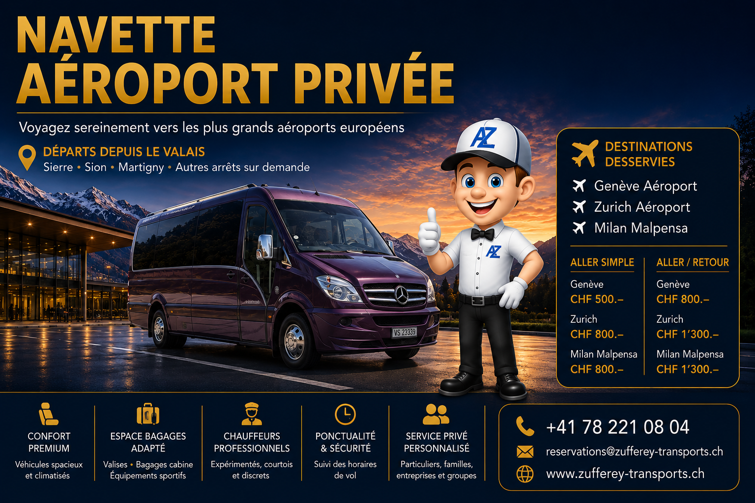Transferts vers les Aéroports de Genève, Zurich & Milan Malpensa